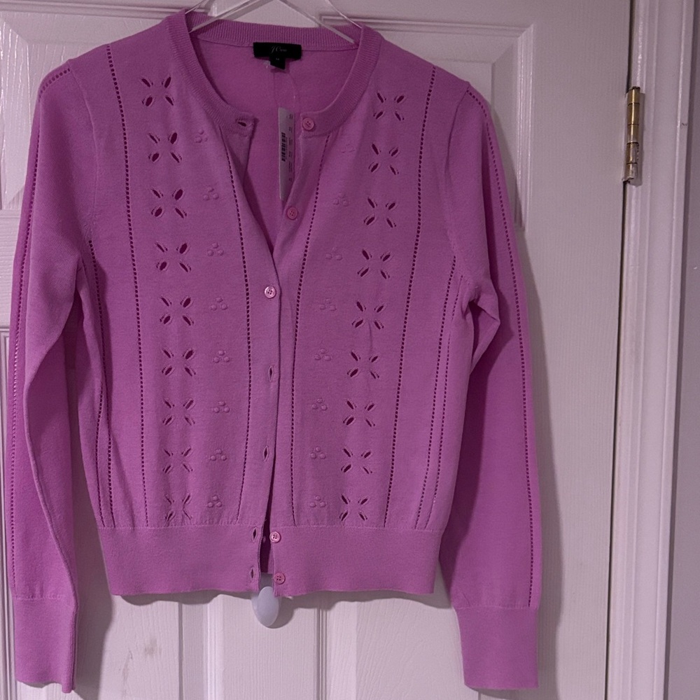 J.Crew.. Sz Med..Eyelet Long Sleeve Lilac Button-Up Cardigan.. NWT